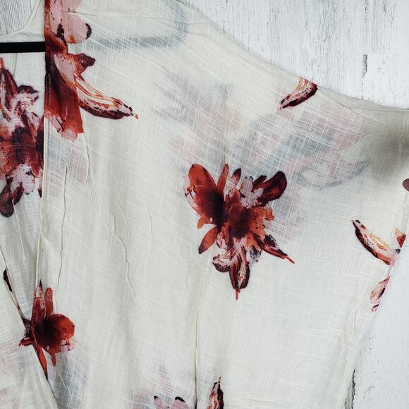 New White Ivory Floral Open Front Boho Flower Lightweight Kimono Womens One Size - Picture 4 of 11